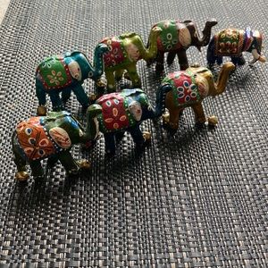 Set of 7 Elephants, Multicolor, Meenakari, Handpainted
